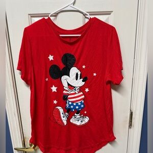 Disney Mickey Mouse Patriotic Logo Short Sleeve Red T Shirt Size 3X